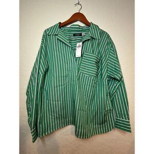 NWT Lauren Ralph Lauren 1X Green Striped Cotton Shirt Plus Size MSRP $125
